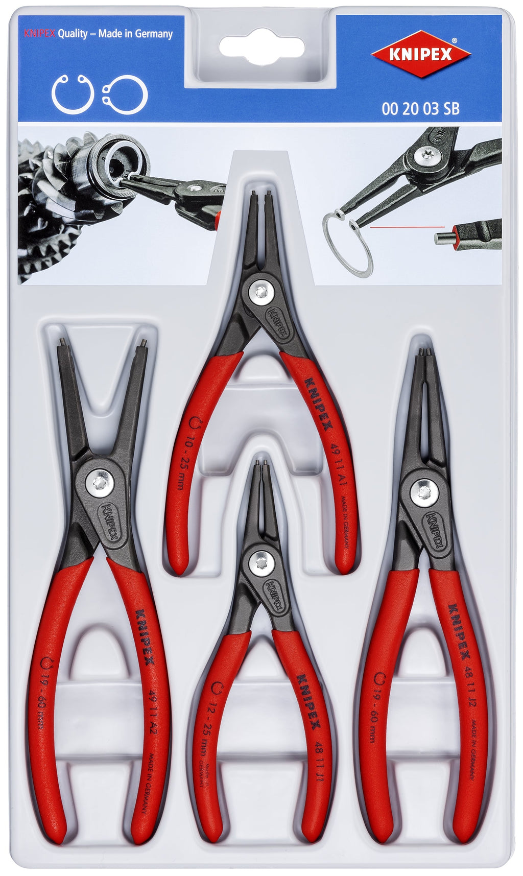 Knipex Precision Circlip Snap Ring Pliers Set 4 Piece 00 20 03 SB