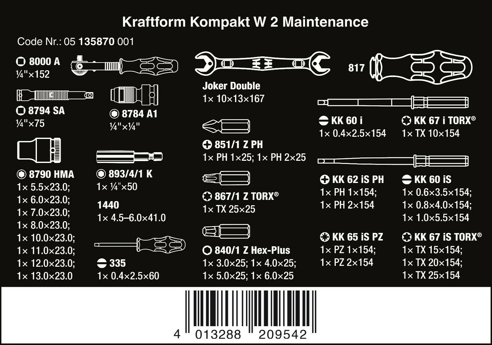 Wera Kraftform Kompakt Maintenance W1 USA Set Metric 35 Pieces 05135870001